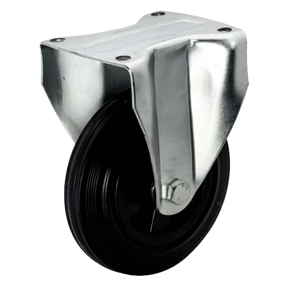 Fija · Rueda industrial de goma negra con llanta de polipropileno (Ø 160–200)