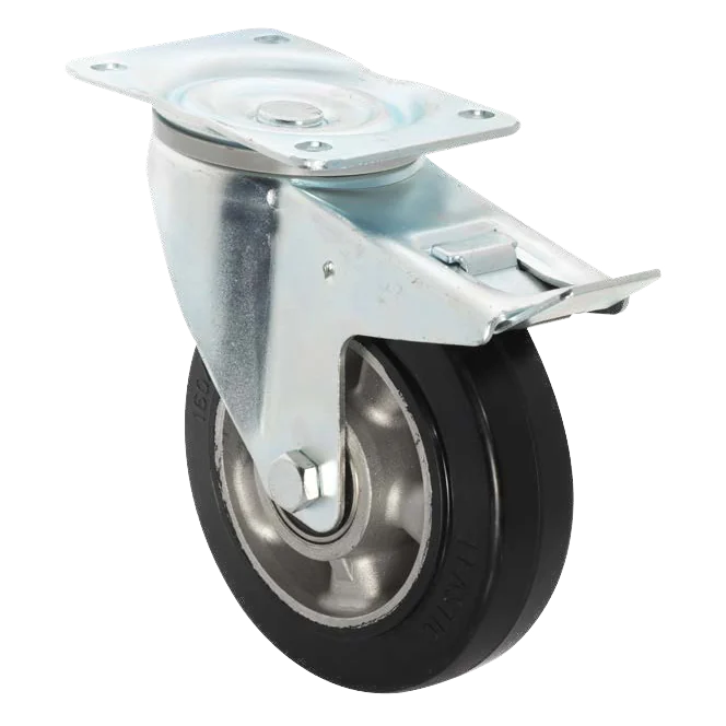 Giratoria con freno · Rueda de goma súper-elástica con llanta de aluminio