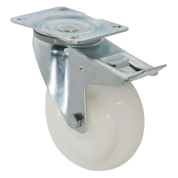 Giratoria con freno · Rueda de nylon con eje liso (Ø 125–200)