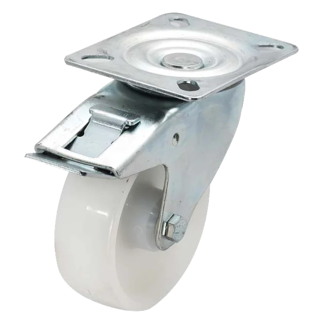 Giratoria con freno · Rueda de nylon con eje liso (Ø 80–100)