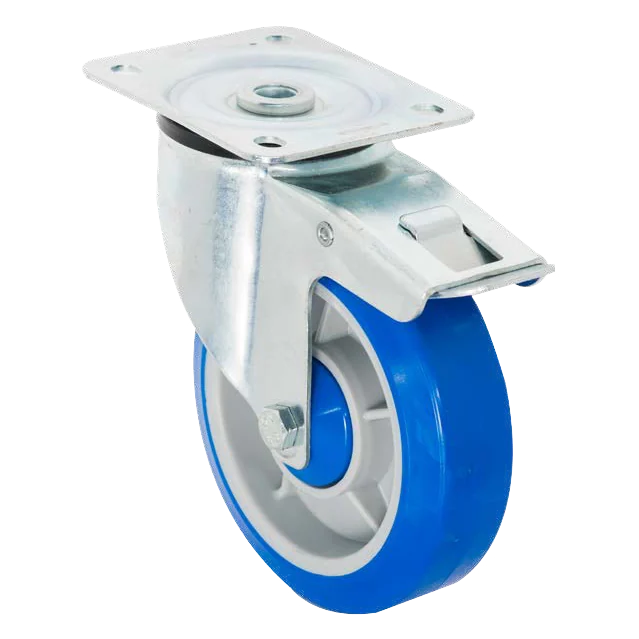 Giratoria con freno · Rueda de poliflex azul para servicios y lavanderías