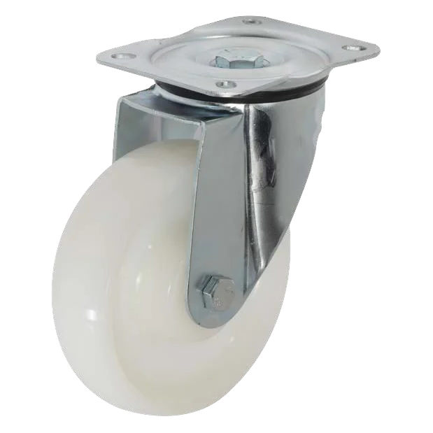 Giratoria · Rueda de nylon con eje liso (Ø 125–200)