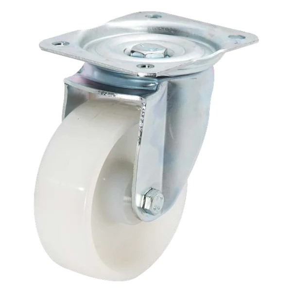 Giratoria · Rueda de nylon con eje liso (Ø 80–100)