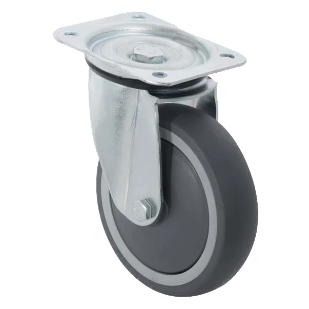 Giratoria · Rueda de poliuretano gris para servicios y lavanderías