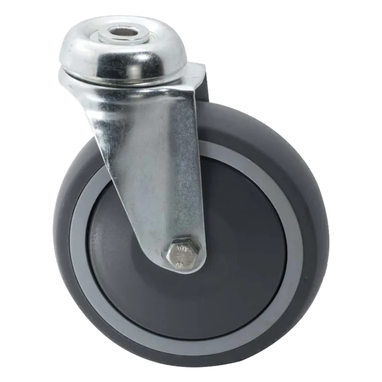 Giratoria con taladro pasante · Rueda giratoria de poliuretano gris con taladro pasante